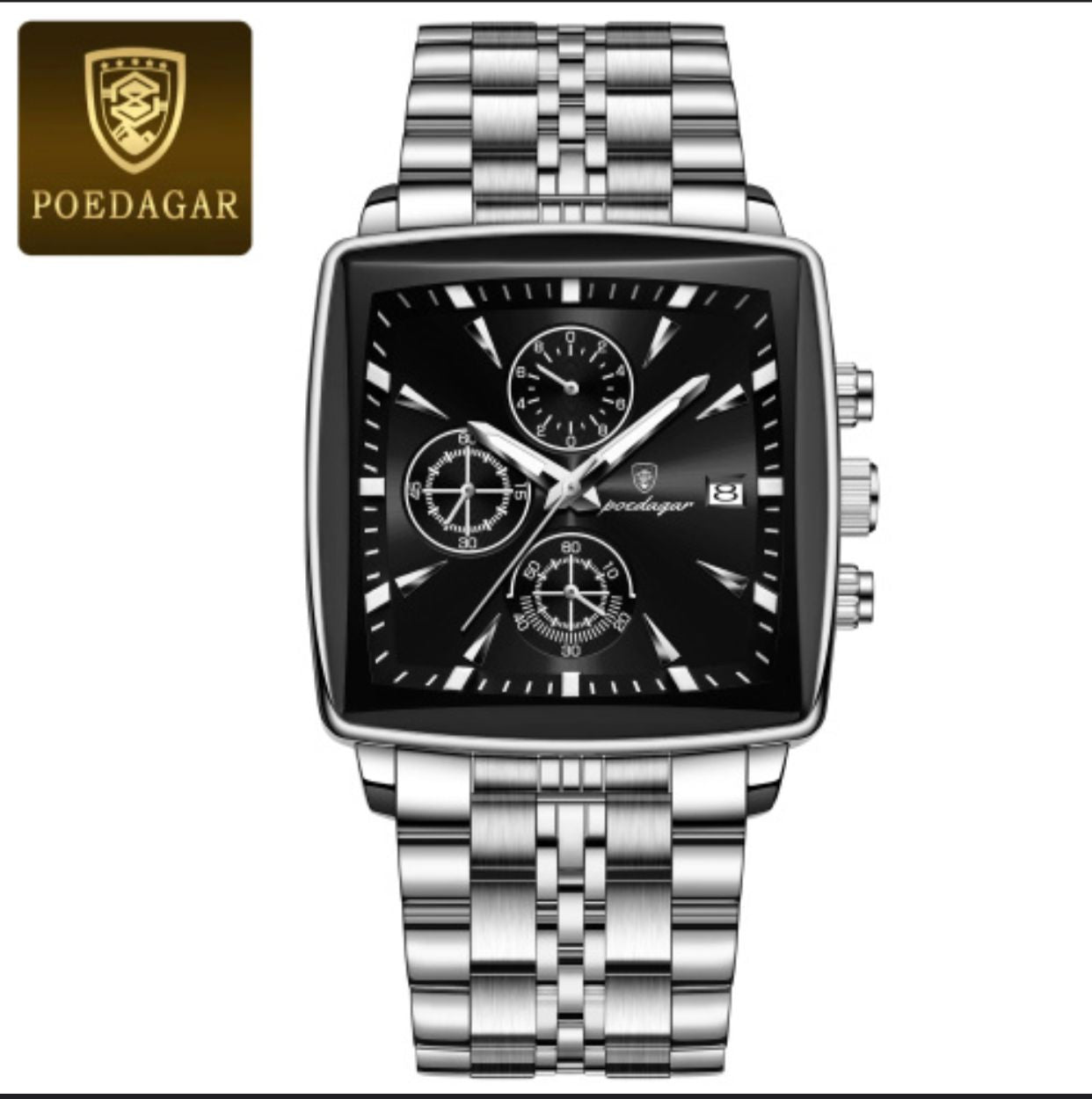 Poedagar Montre Carrée pour Hommes en Acier Inoxydable - Collection Élégance et Fonctionnalité